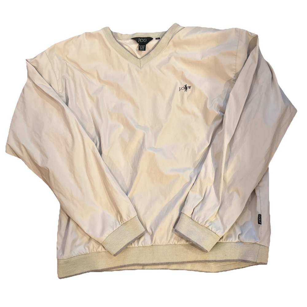 Vintage J CREW GOLF Men's BEIGE V NECK PULLOVER‎ Wind Shirt JACKET MENS SIZE XL